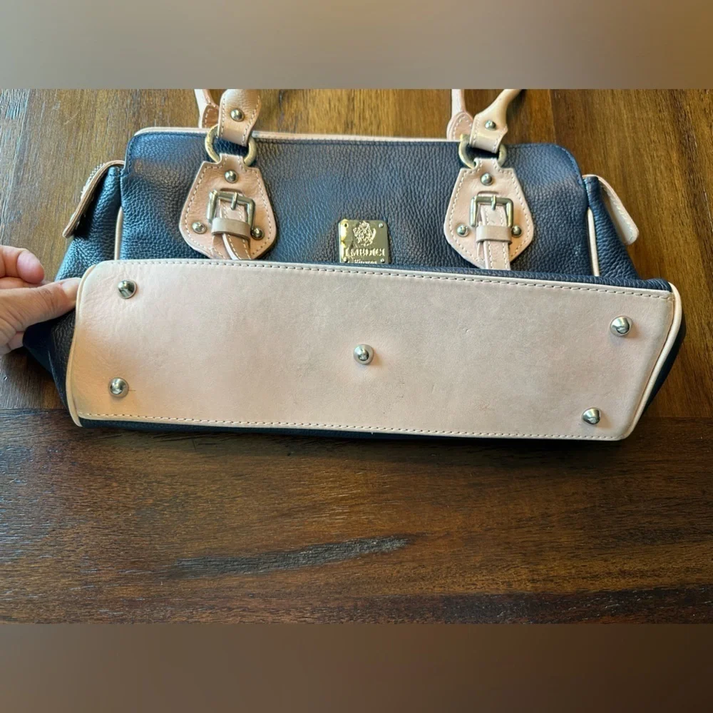 Imedici Navy and Tan Leather Italian Satchel